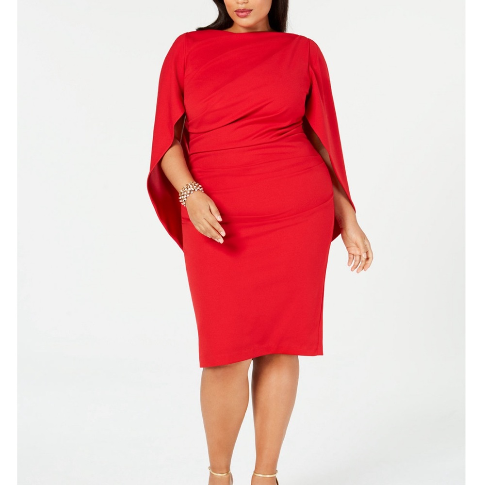 NWT Plus Size Ruched Cape Dress